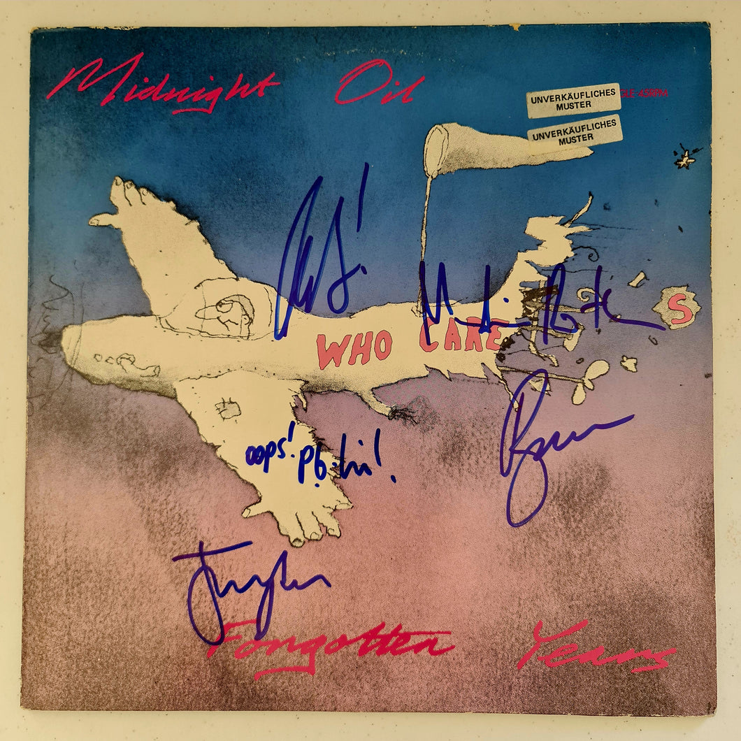 Midnight Oil Autographed 'Who Cares' LP COA #MO88873